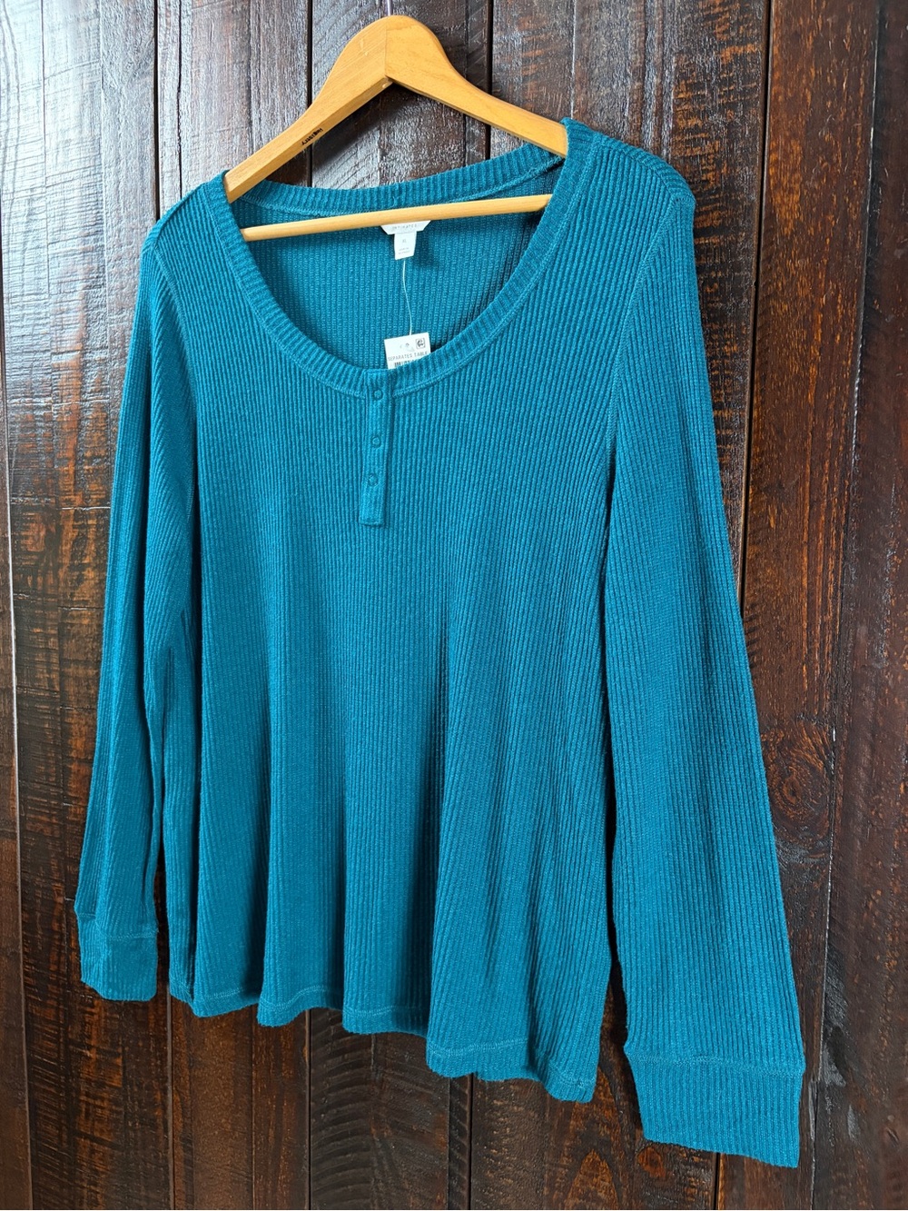 Charter Club Teal Long Sleeve Ribbed Henley Pajama Top NWT XL